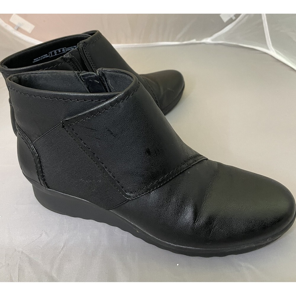 Clarks cloudsteppers Black Caddell Rush Wedge Bootie Womens size 7.5